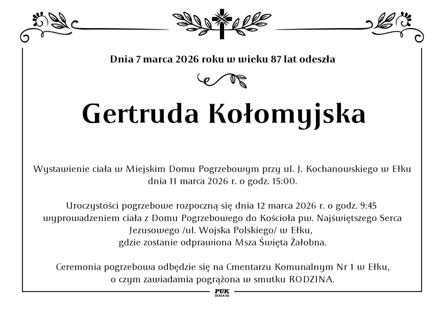 Gertruda Kołomyjska - nekrolog